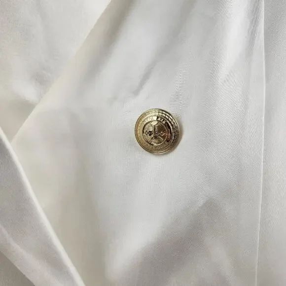 Retrofete Saige Double Breasted Blazer in Ivory Size XL NWT Satin Gold Button - Picture 6 of 14